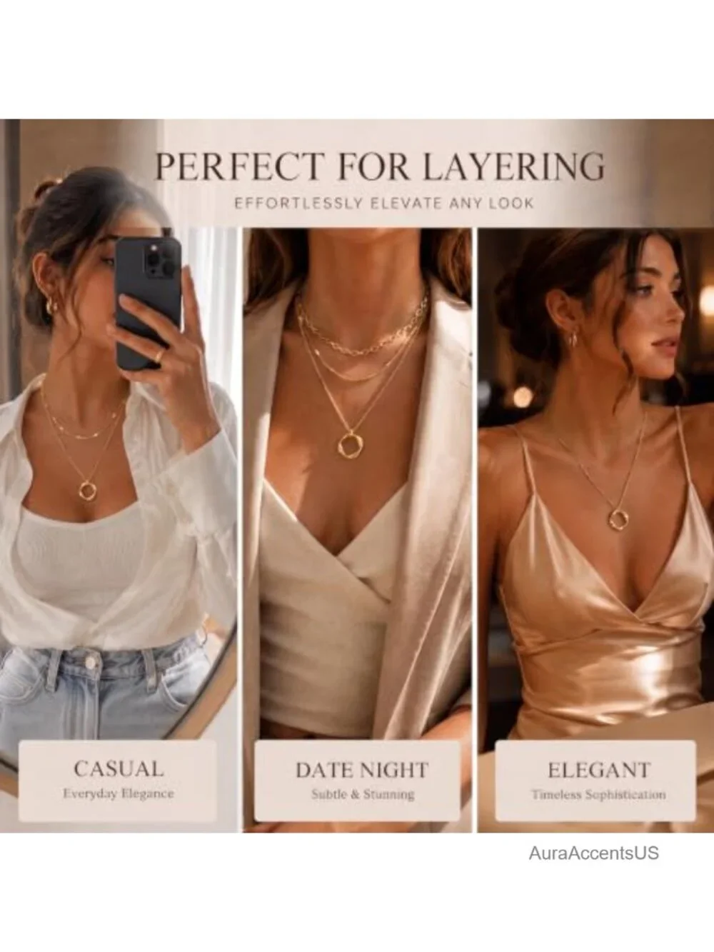 14K Gold Plated Layered Necklace Set for Women, 3Pcs Trendy Geometric Jewelry